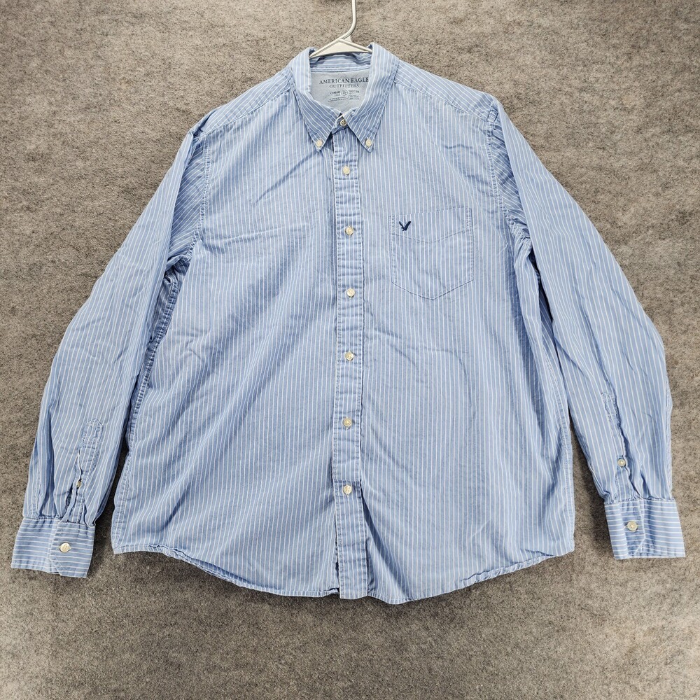American Eagle Shirt Mens XL Long Sleeve Button Down Blue Striped